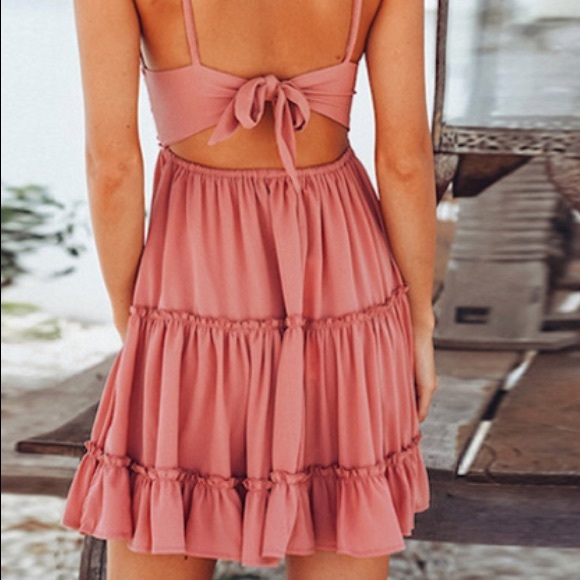 Sweet Threads V-Neck Sleeveless Flowy Dress Blush - Picture 6 of 8